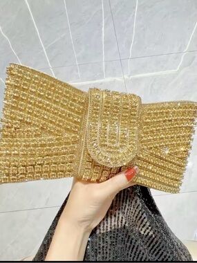 Gold Crystal-Embellished Evening Clutch